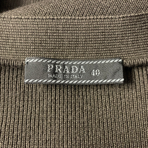 PRADA Size S Brown Lamb Fur Ribbed Wool Cardigan