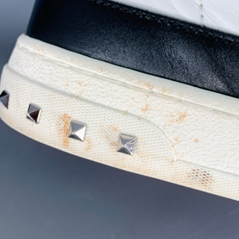 VALENTINO Size 8.5 White Black Two Toned Leather Belted Sneakers