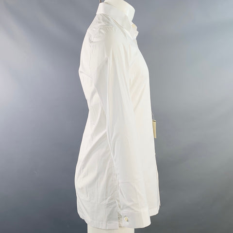 Chemise PAUL STUART Taille M Mélange Coton Blanc Coupe Slim Manches Longues