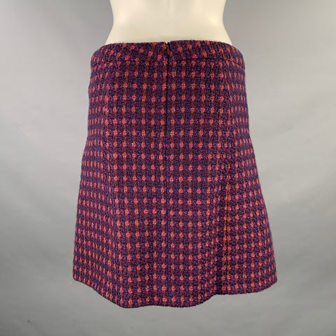 MIU MIU Size 4 Fuchsia Navy Virgin Wool Tweed Knee-Length Skirt