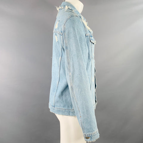 MSGM Size 40 Light Blue Distressed Denim Trucker Jacket