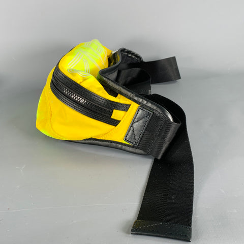 KENZO Yellow Black Logo Nylon Leather Double Zipper Belt Bag