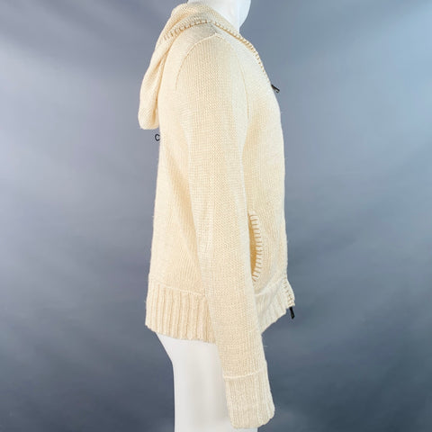 JOHN VARVATOS Size M Beige Knit Linen Hooded Cardigan