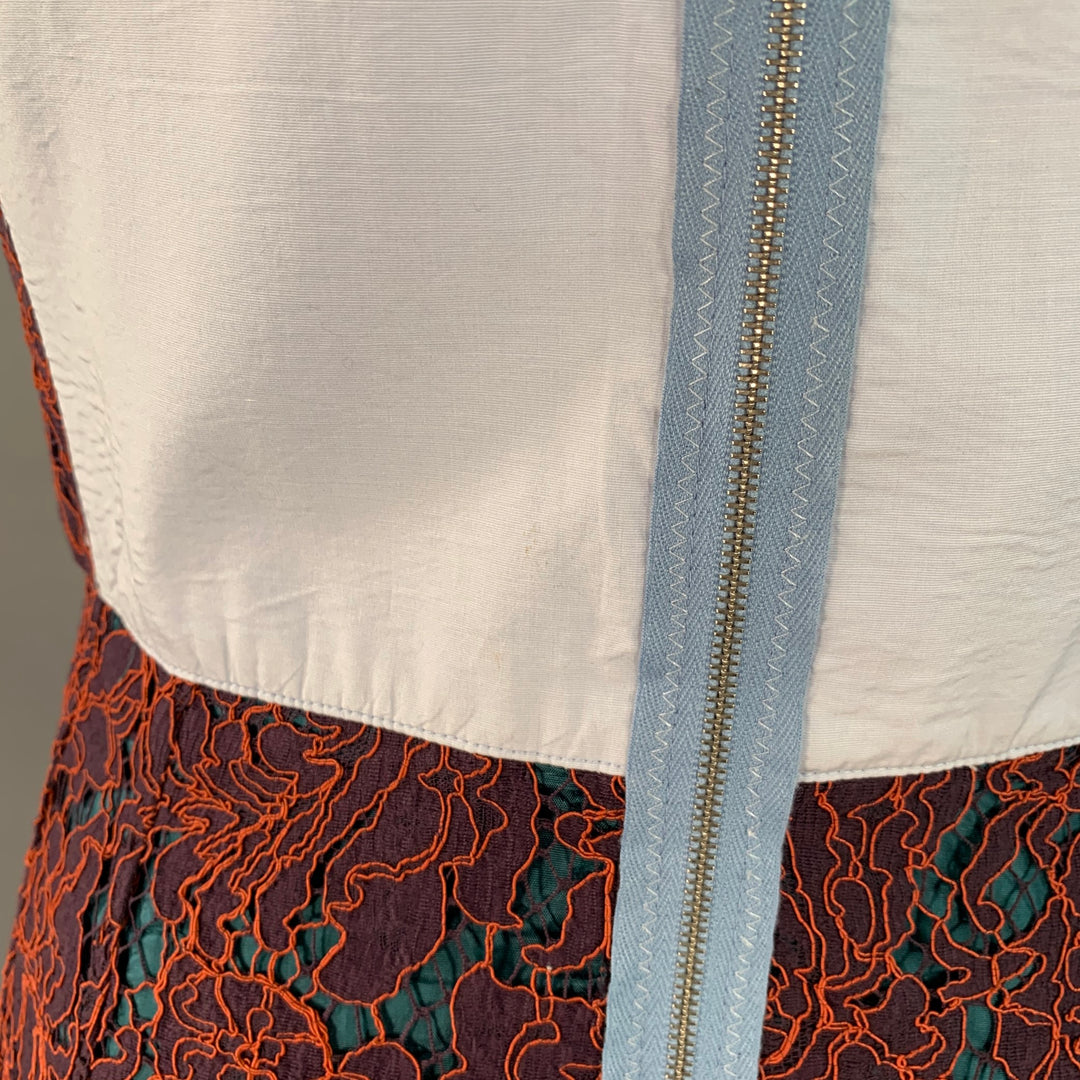 CARVEN Size M Orange Purple Guipure Lace Sleeveless Knee Length Cocktail Dress