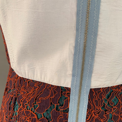 CARVEN Size M Orange Purple Guipure Lace Sleeveless Knee Length Cocktail Dress