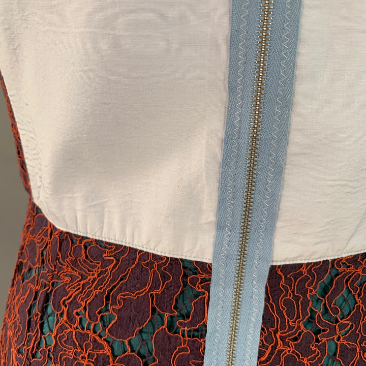 CARVEN Size M Orange Purple Guipure Lace Sleeveless Knee Length Cocktail Dress