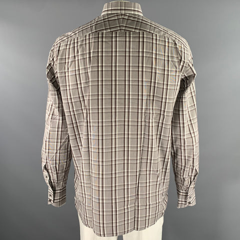 TOM FORD Size XL Brown Plaid Cotton Long Sleeve Shirt