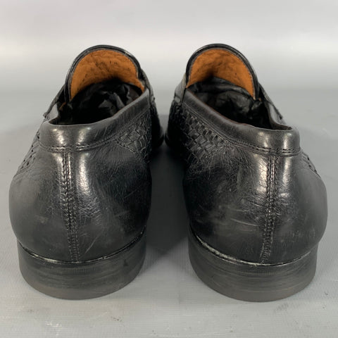 FRATELLI ROSSETTI Size 10 Black Woven Leather Penny Loafers