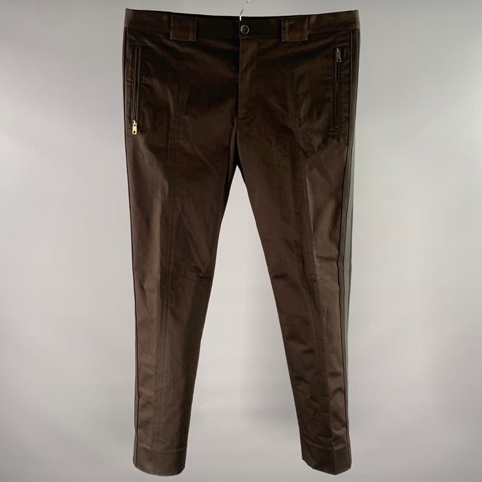 DOLCE & GABBANA Size 36 Brown Green Stripe Taped Casual Pants