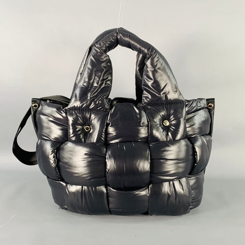 ROBERTA GANDOLFI Medium Black Puffy Quilted Nylon Woven Tote Handbag