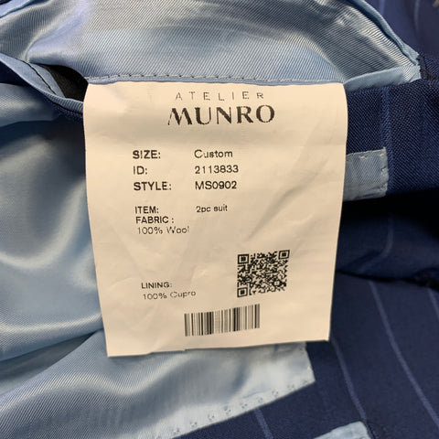 Costume ATELIER MUNRO Laine à Rayures Bleues et Bleu Ciel Revers Pointus Taille 38