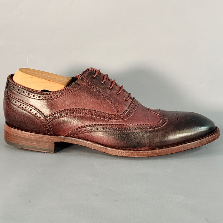 PAUL SMITH Size 8 Burgundy Antique Leather Wingtip Oxford Lace-Up Flexible Travel Shoes
