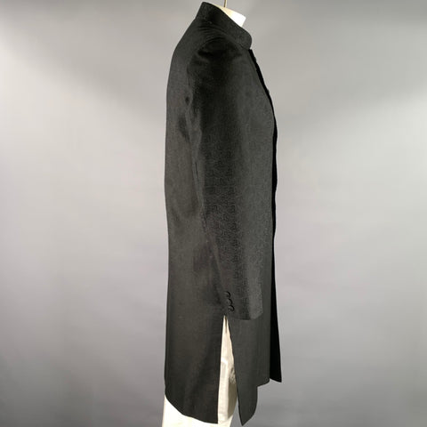 CUSTOM MADE Size 42 Black Paisely Jacquard Nehru Collar Coat