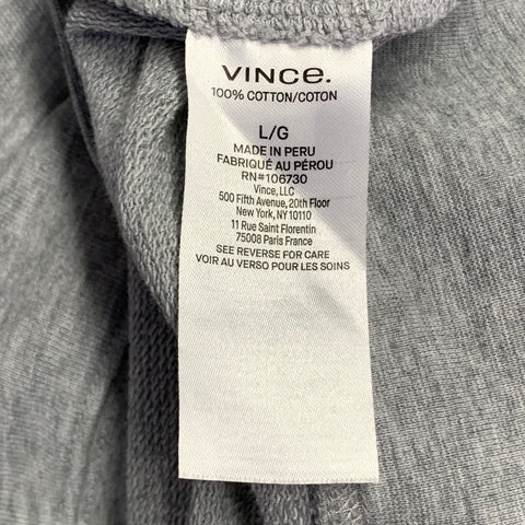 VINCE Size L Heather Grey Cotton Jersey Hooded Sweatshirt