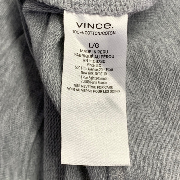 VINCE Size L Heather Grey Cotton Jersey Hooded Sweatshirt