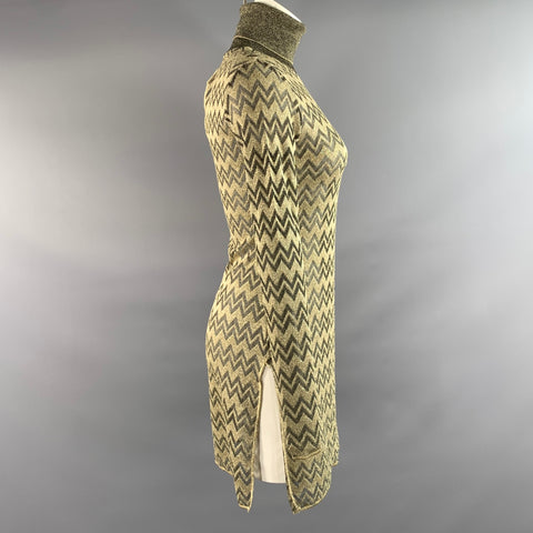 M MISSONI Gold Knit Turtleneck Cocktail Dress
