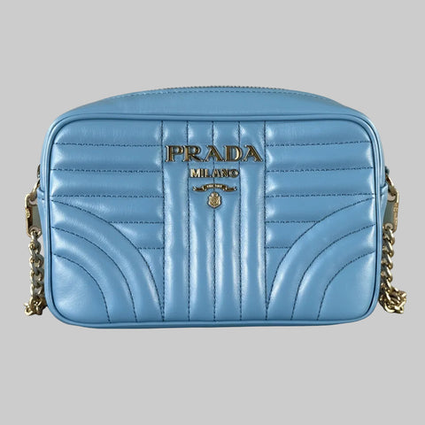 PRADA Blue Quilted Calfskin Leather Shoulder Bag Handbag