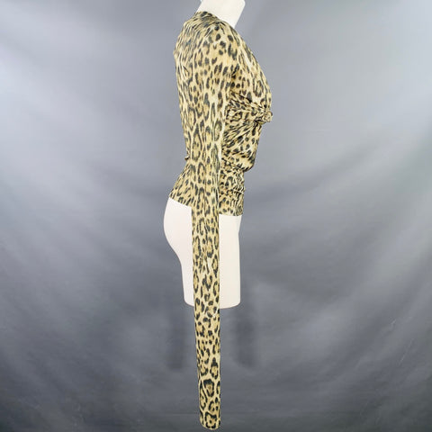 VAQUERA Size S Titty Twister Gold Olive Polyester Blend Leopard Ruched Dress Top