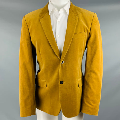 MARC JACOBS Size 40 Yellow Velvet Cotton Notch Lapel Sport Coat