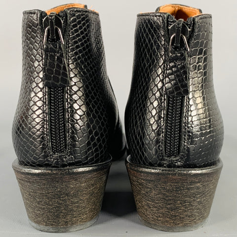 ANTHOLOGY PARIS Size 9 Black Leather Snake Embossed Back Zip Ankle Boots