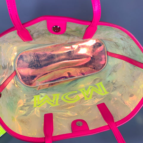 MCM SS2019 Pink Neon PVC Metallic Tote Bag