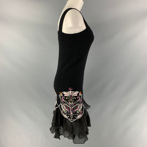MANOUSH Taille XS Robe perlée brodée en mélange de viscose noire