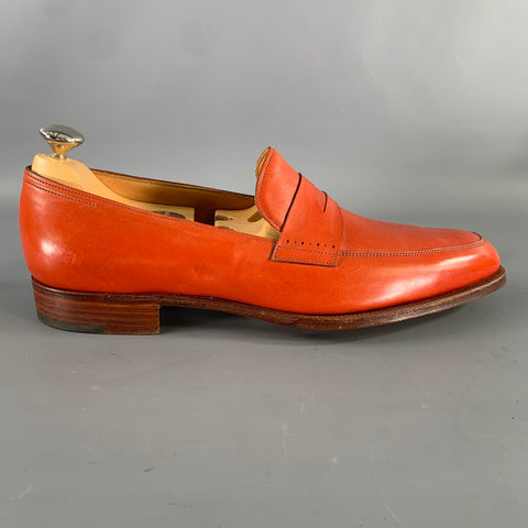 JOHN LOBB Size 9 Orange Red Leather Penny Loafers