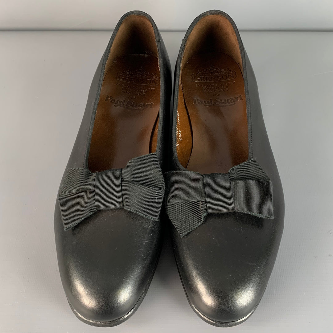 PAUL STUART x GRENSON Size 7.5 Black Leather Bow Loafers