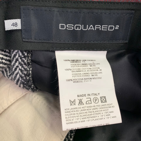 DSQUARED2 Size 32 Black White Herringbone Wool Button Fly Casual Pants