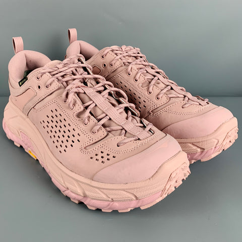 HOKA Size 9.5 Pink Leather Lace-Up Athletic Sneakers