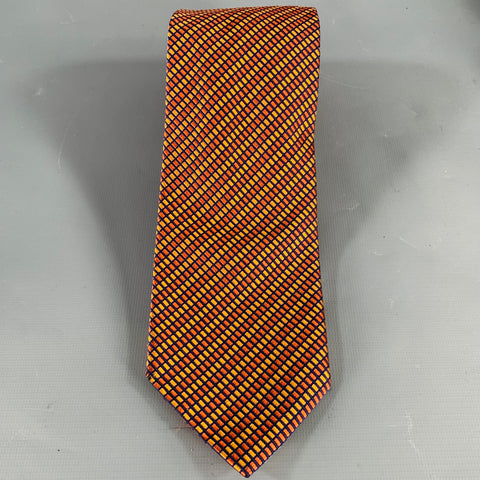 FACONNABLE Orange Gold Rectangles Silk Tie