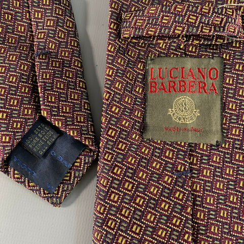 LUCIANO BARBERA Burgundy Grey Olive Geometric Jacquard Silk Tie
