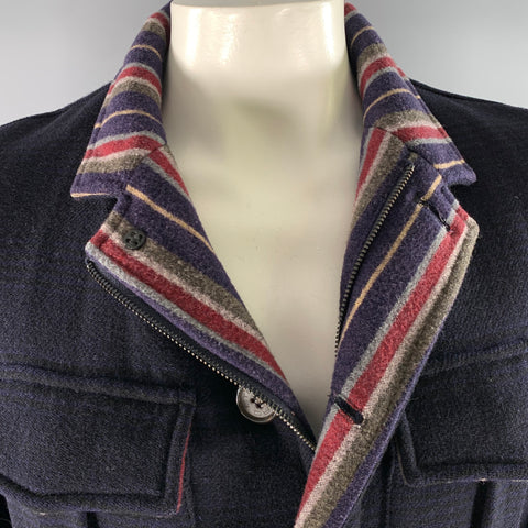 ETRO Size M Navy Plaid Wool Utility Coat