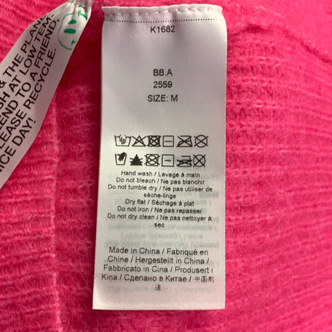 GANNI Size M Hot Pink Alpaca Blend Rhinestones Cropped Cardigan