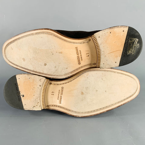 GIORGIO ARMANI Size 8 Brown Textured Suede Wingtip Lace-Up Shoes