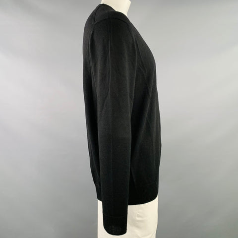 CALVIN KLEIN Size XL Black Merino Wool Knit V-Neck Pullover