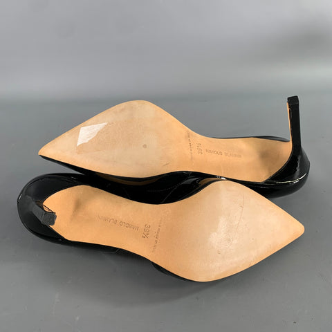 MANOLO BLAHNIK Size 9.5 Black Patent Leather Two Tone Pointed Toe Pumps