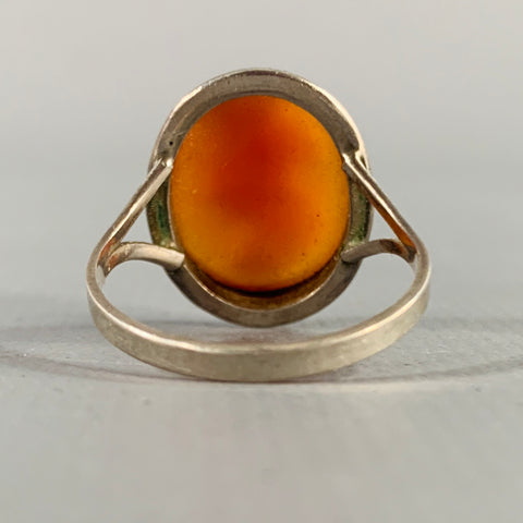 Bague Camée Victorien Vintage Argent Beige Taille 6