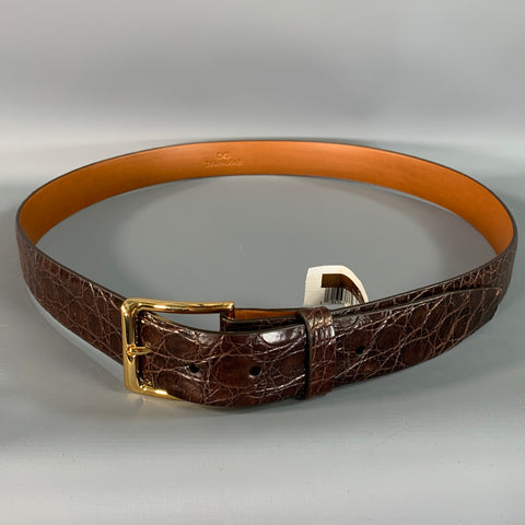 TRAFALGAR Size 42 Brown Croc Embossed Crocodile Belt