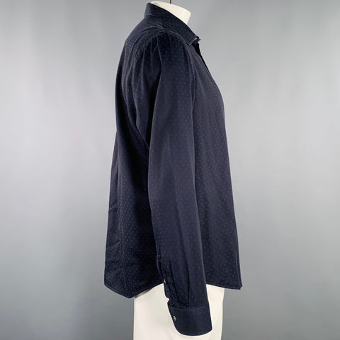 EMPORIO ARMANI Size XL Navy Blue Polka Dot Long Sleeve Shirt