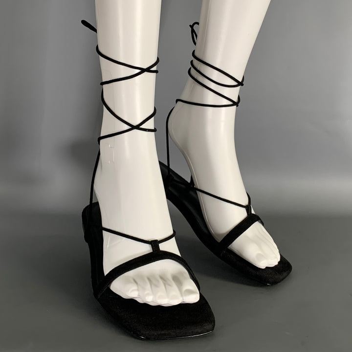 TOTEME Size 7.5 Black Leather Suede Strappy Sandals