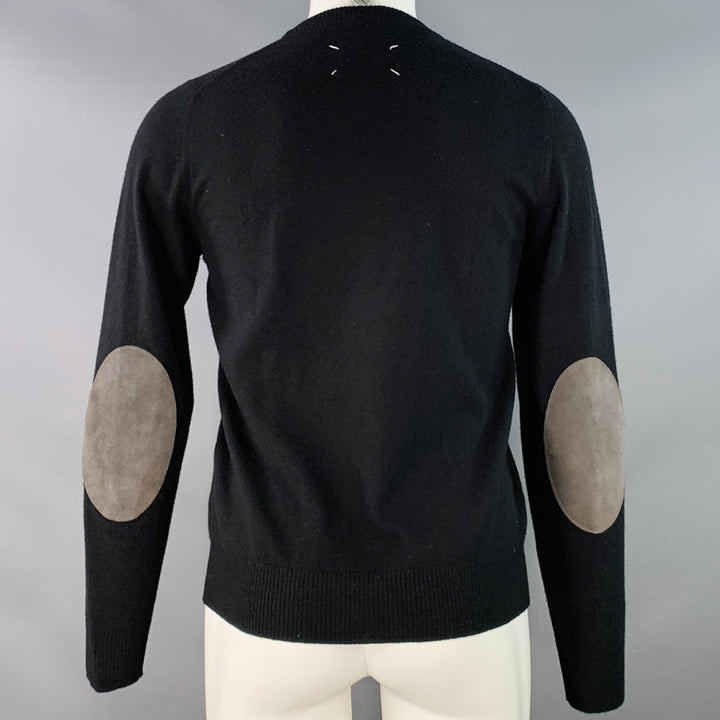 MAISON MARGIELA Size M Navy Grey Knit Suede Elbow Patches Sweater