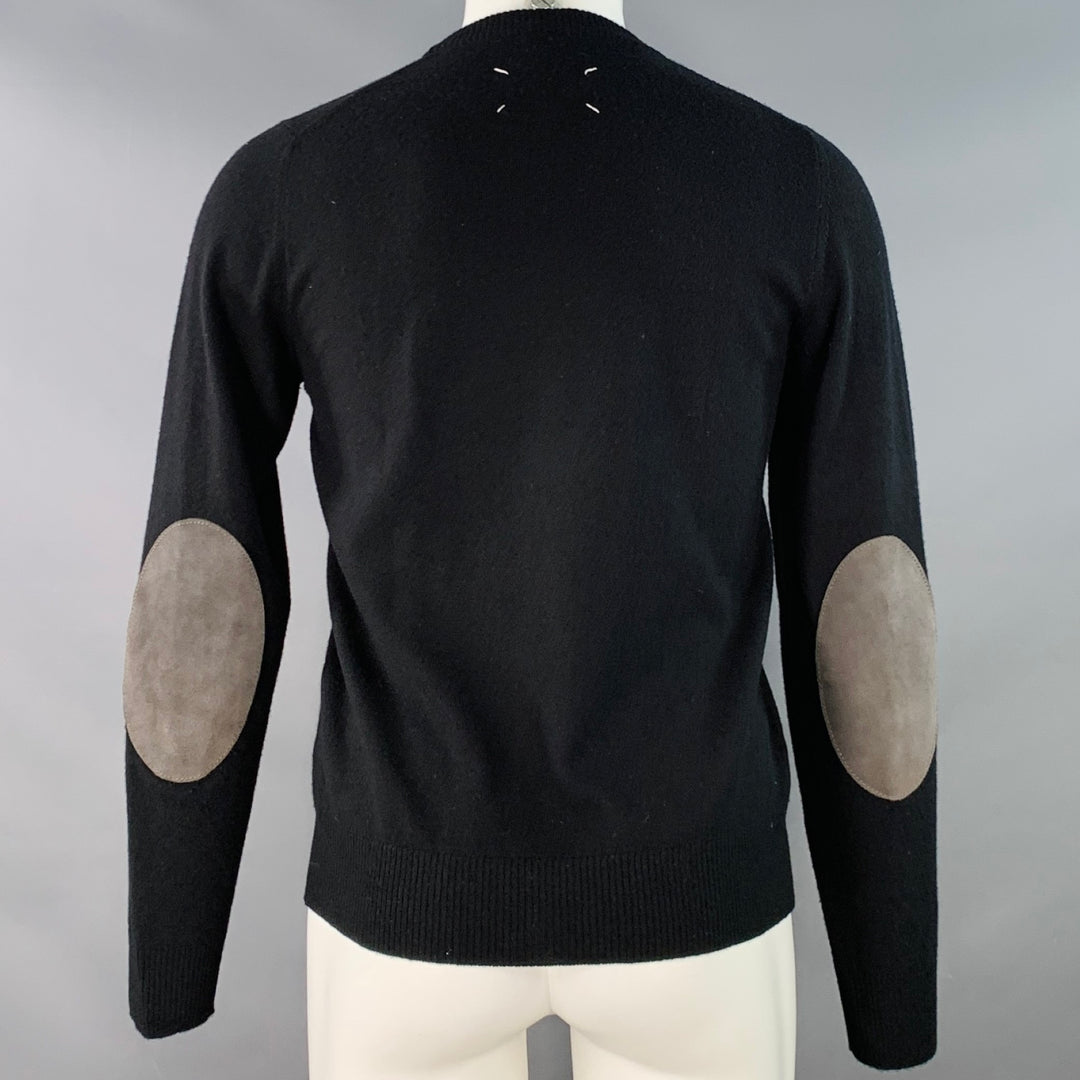 MARTIN MARGIELA Size M Black Grey Wool Suede Elbow Patches Sweater