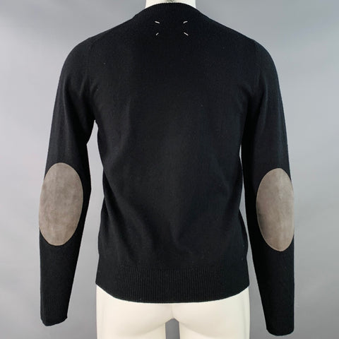 MARTIN MARGIELA Size M Black Grey Wool Suede Elbow Patches Sweater