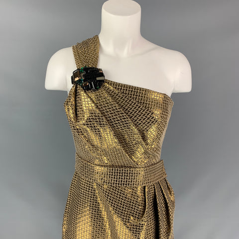 MATTHEW WILLIAMSON Size 4 Gold Metallic Cotton Blend Geometric Cocktail Dress