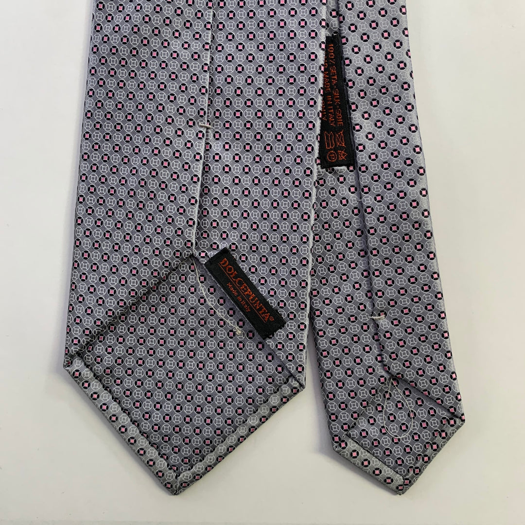 DOLCEPUNTA Grey Blue Pink Polka Dot Silk Tie