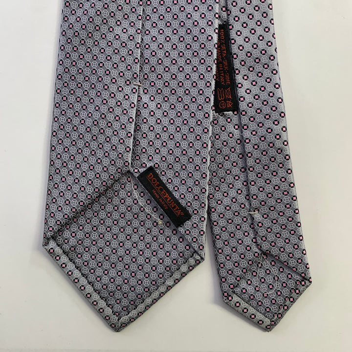 DOLCEPUNTA Grey Blue Pink Polka Dot Silk Tie