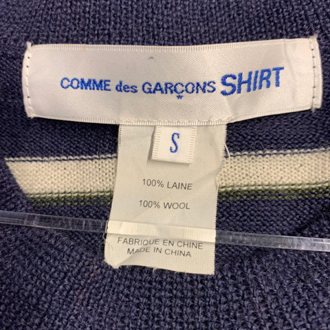 COMME des GARCONS SHIRT Size S Navy White Stripe Wool Crew Neck Pullover