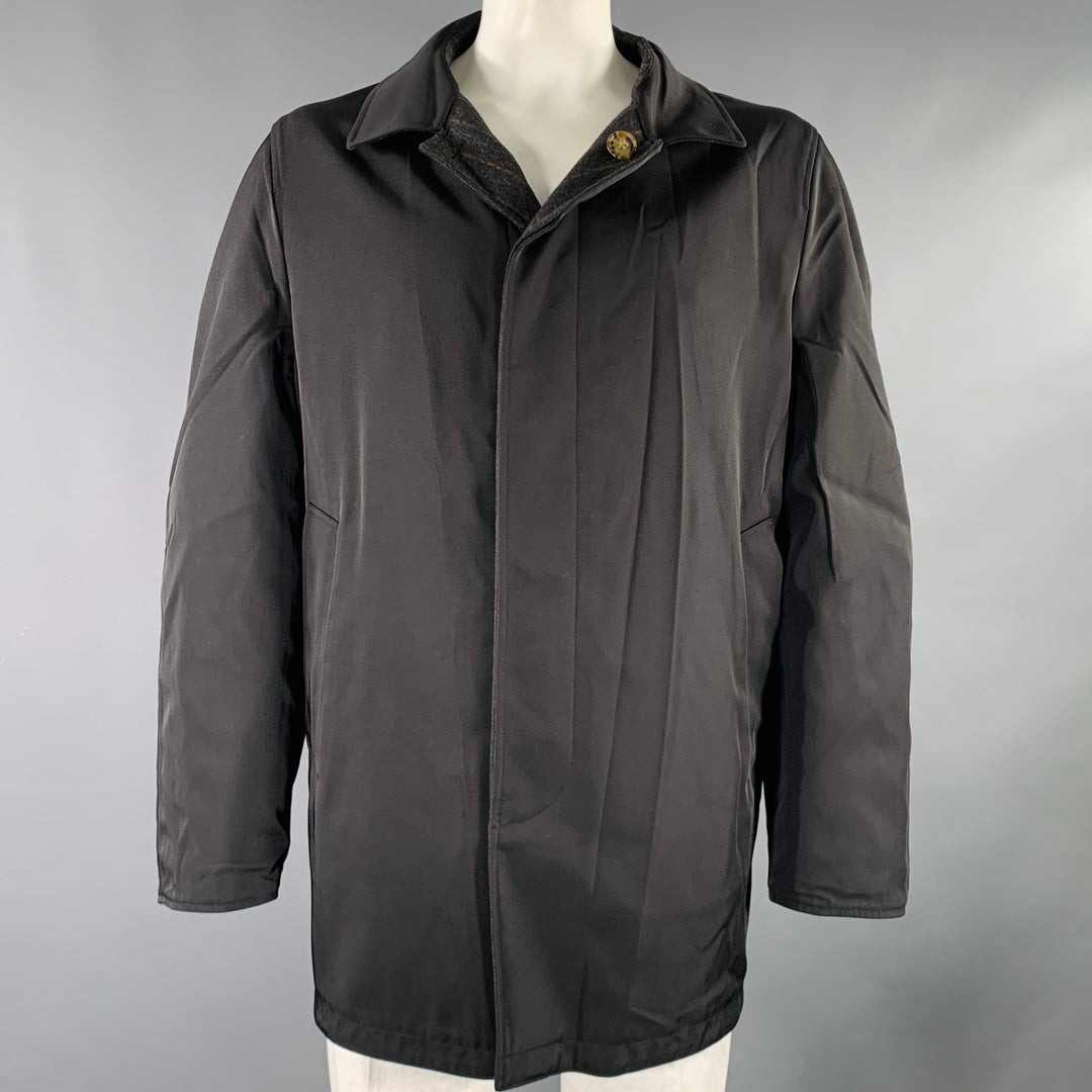 JOHN W. NORDSTROM Size 48 Black Grey Brown Reversible Coat