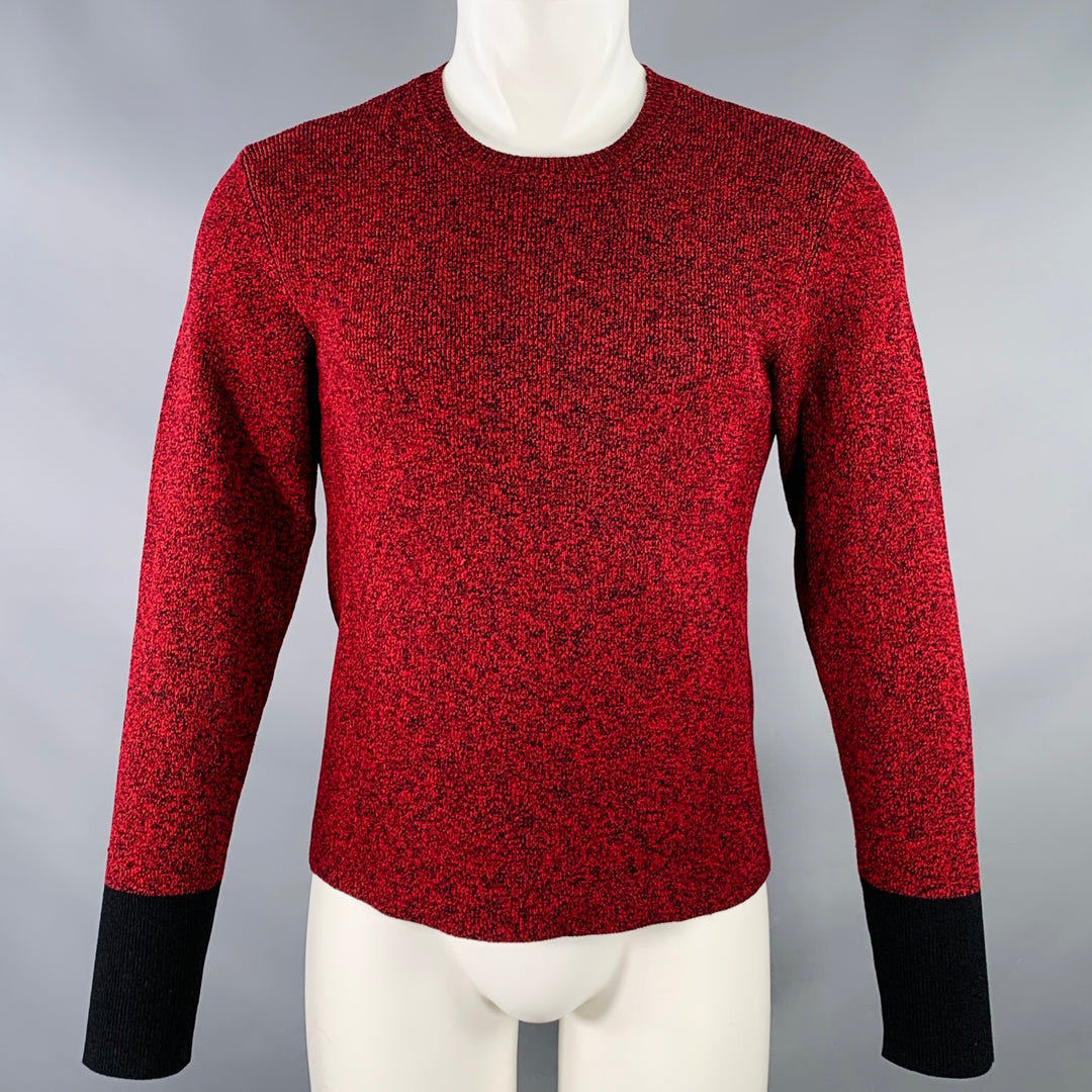 VALENTINO Size M Red Black Knit Viscose Blend Contrast Trim Crew Neck Sweater